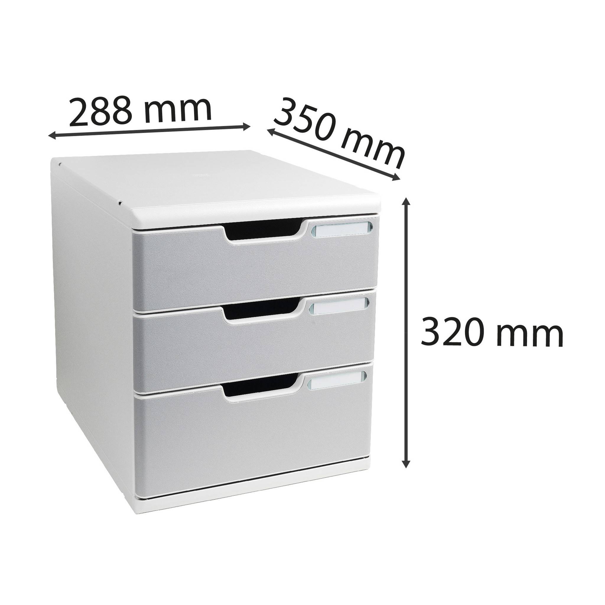 Exacompta Schubladenbox MODULO A4, 3 geschlossene Schubladen, Steingrau, 325041D