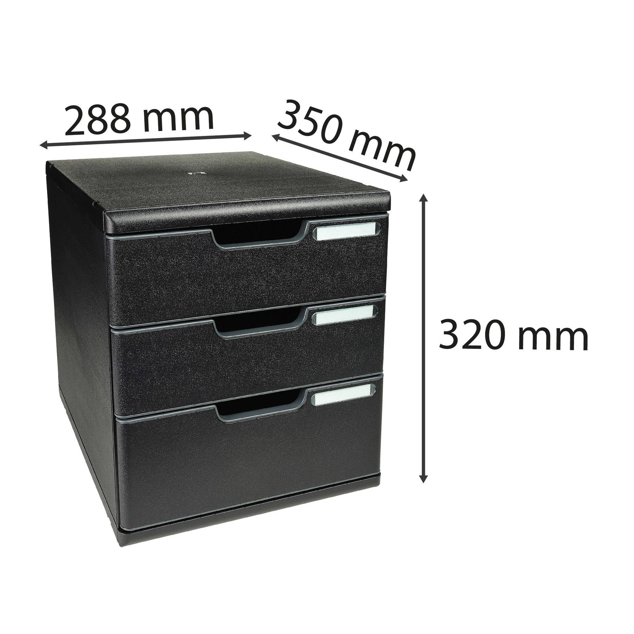 Exacompta Schubladenbox MODULO A4, 3 geschlossene Schubladen - Schwarz - 325414D