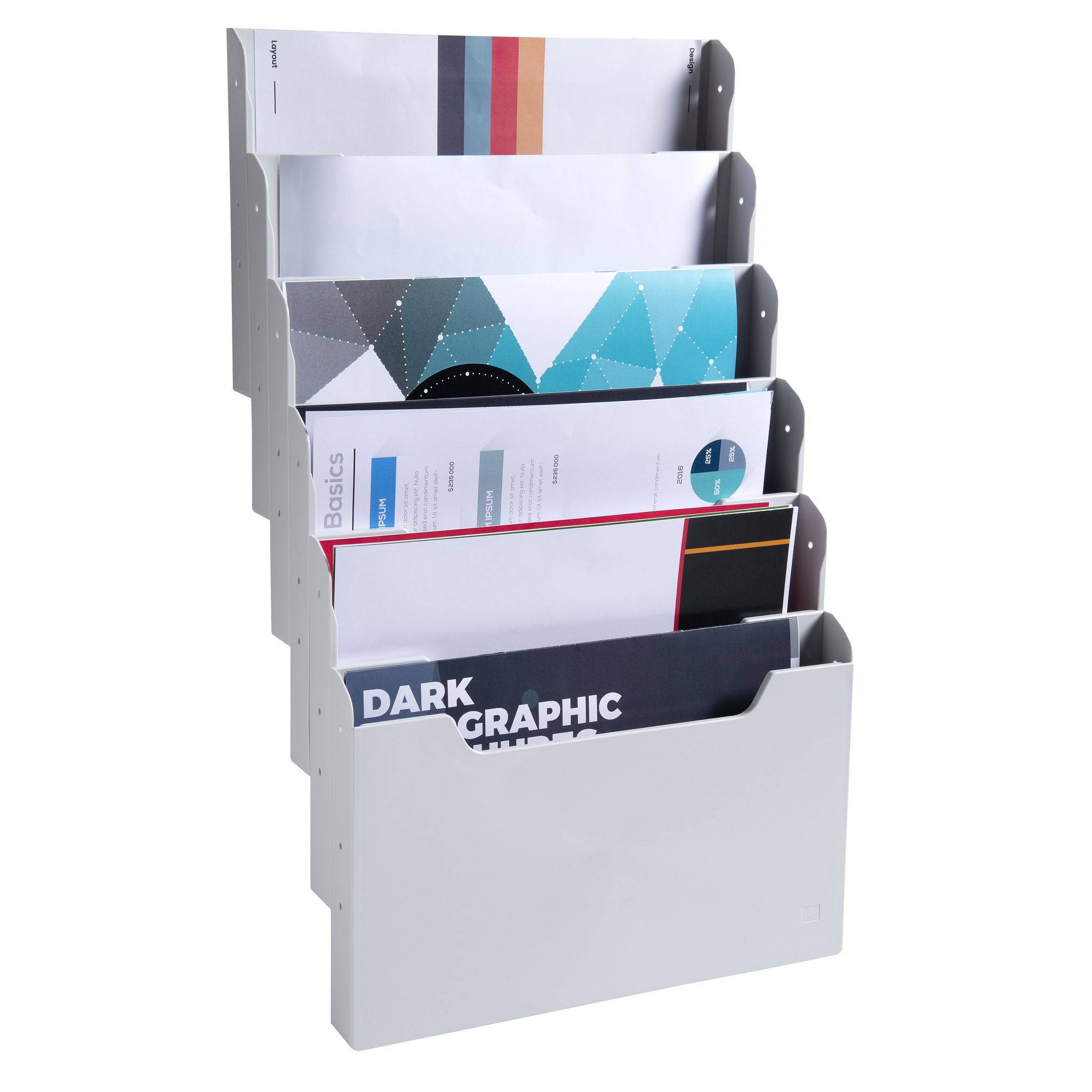 Exacompta Wandprospektständer horizontal 6 Fächer A4 Lichtgrau 63240D