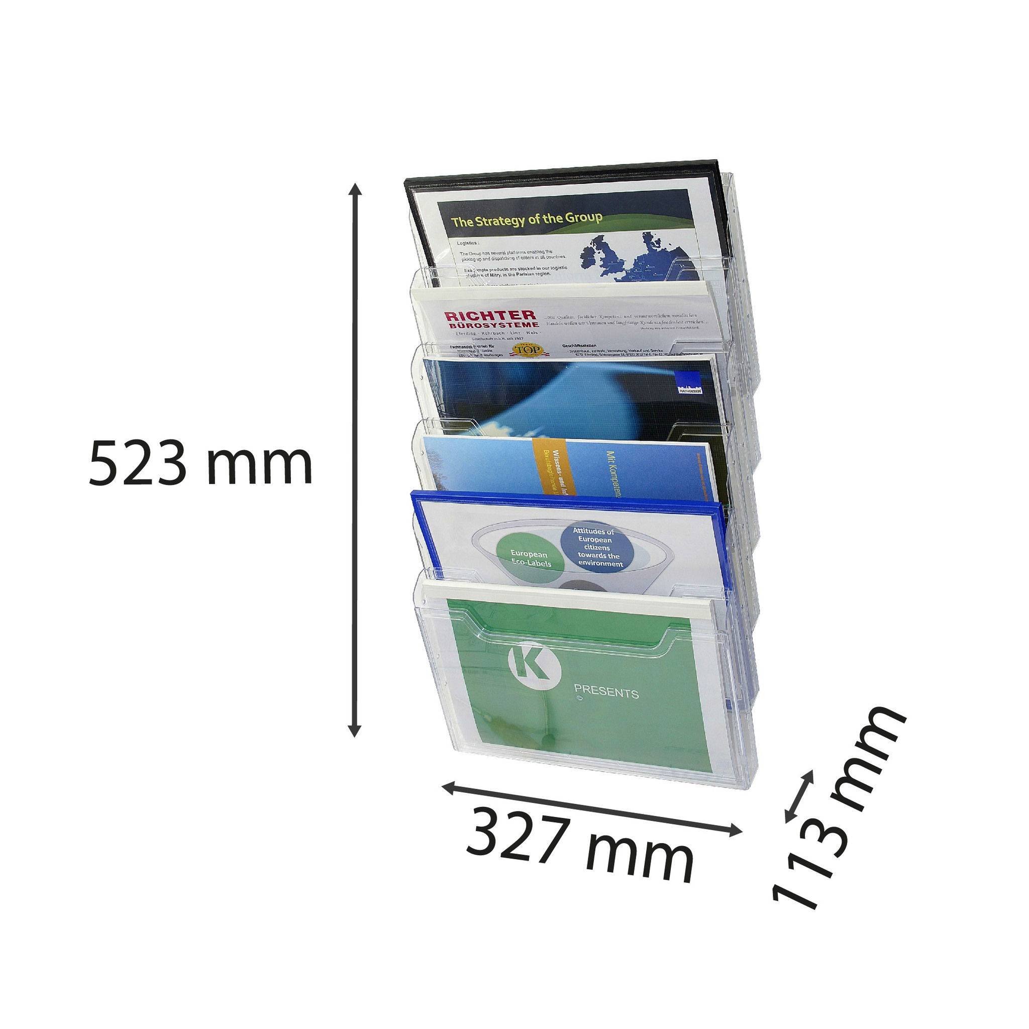 Exacompta Wandprospektständer horizontal 6 Fächer A4 Kristall 64258D