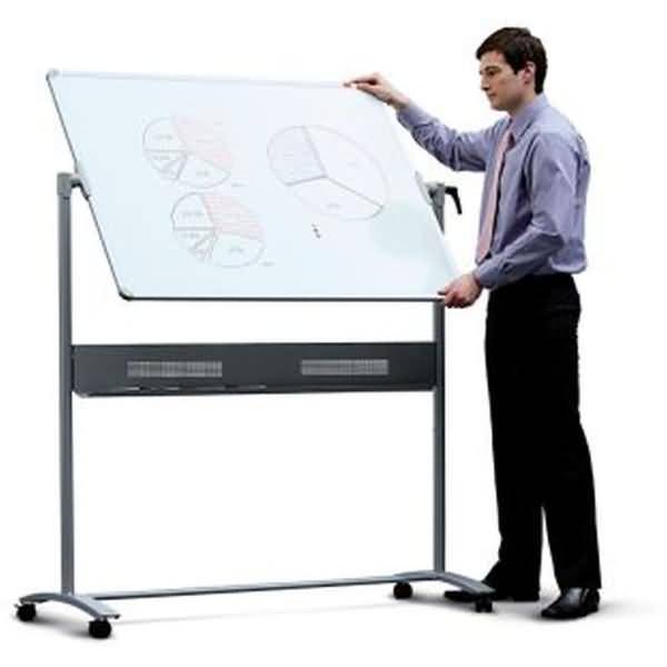 Dreh-Magnettafel Classic Mobil Stahl Aluminiumrahmen 150x120cm weiß