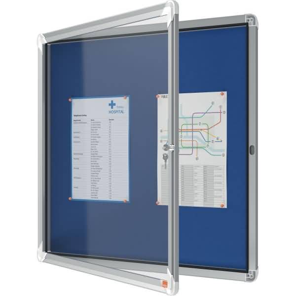 Schaukasten Innenbereich Filz Tür Sicherheitsglas 6xA4 blau