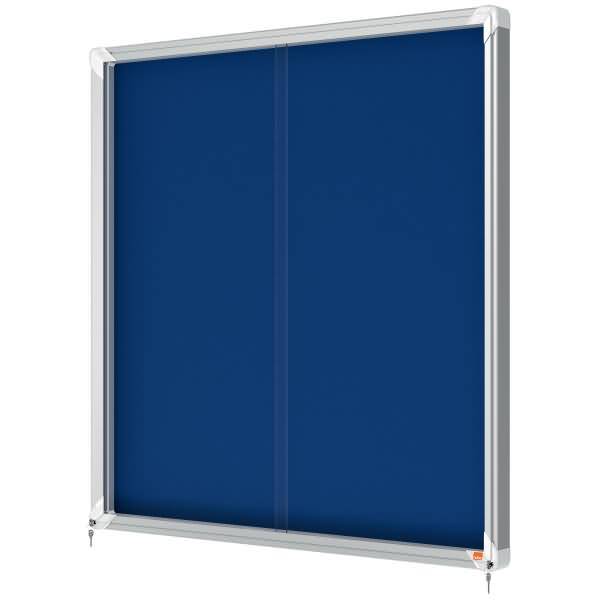 Schaukasten Innenbereich Filz Schiebetür Sicherheitsglas 12xA4 blau