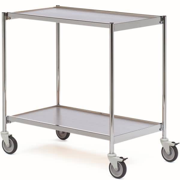 Tischwagen ohne Fahrhandgriff 2 Etagen 80x42cm chrom/grau