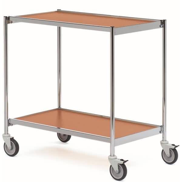 Tischwagen ohne Fahrhandgriff 2 Etagen 80x42cm chrom/buche/kirsche