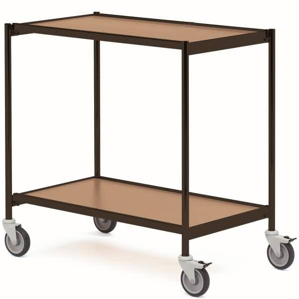 Tischwagen ohne Fahrhandgriff 2 Etagen 80x42cm schwarz/eiche/birke