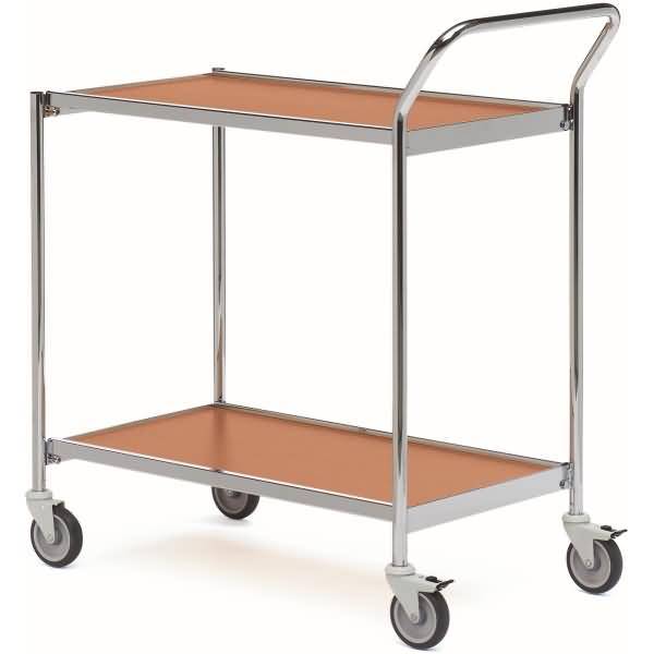 Tischwagen 1 Fahrhandgriff 2 Etagen 80x42cm chrom/buche/kirsche
