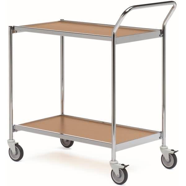 Tischwagen 1 Fahrhandgriff 2 Etagen 80x42cm chrom/eiche/birke