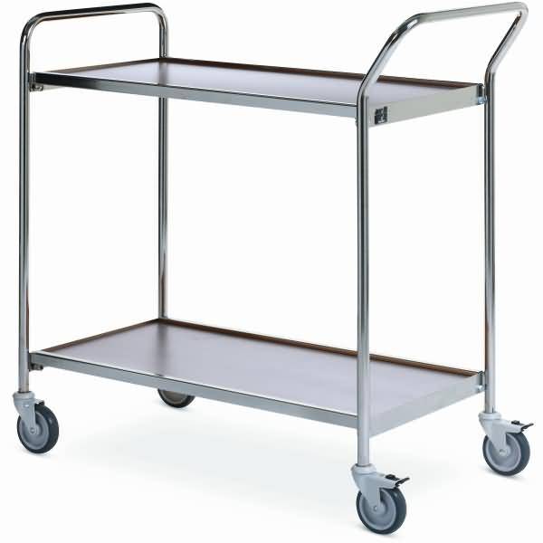 Tischwagen 1 Fahrhandgriff 1 Stirnseite 2 Etagen 80x42cm chrom/grau