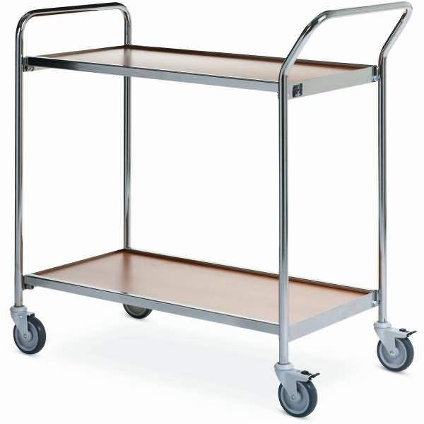 Tischwagen 1 Fahrhandgriff 1 Stirnseite 2 Etagen 80x42cm chrom/buche/kirsche