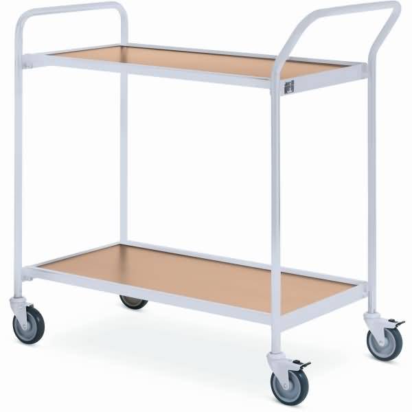 Tischwagen 1 Fahrhandgriff 1 Stirnseite 2 Etagen 80x42cm hellgrau/eiche/birke