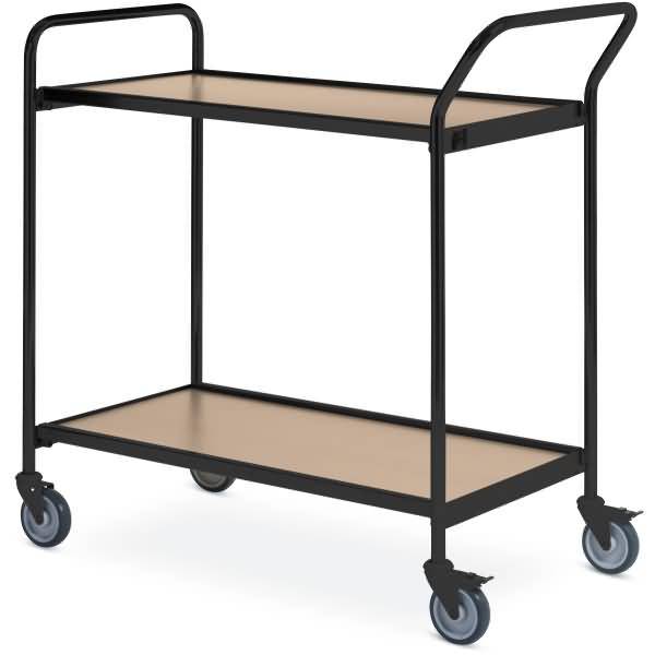 Tischwagen 1 Fahrhandgriff 1 Stirnseite 2 Etagen 80x42cm schwarz/eiche/birke