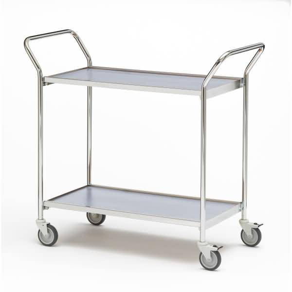 Tischwagen 2 Fahrhandgriffe 2 Etagen 80x42cm chrom/grau
