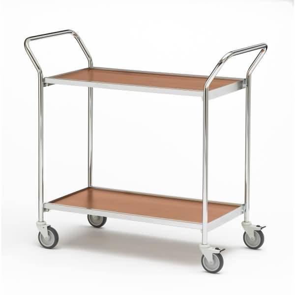 Tischwagen 2 Fahrhandgriffe 2 Etagen 80x42cm chrom/buche/kirsche