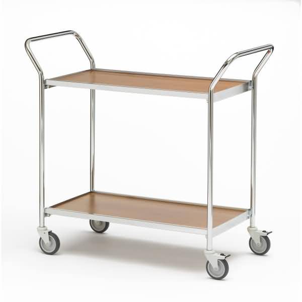 Tischwagen 2 Fahrhandgriffe 2 Etagen 80x42cm chrom/eiche/birke
