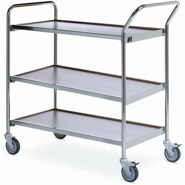 Tischwagen 1 Fahrhandgriff 1 Stirnseite 3 Etagen 80x42cm chrom/grau