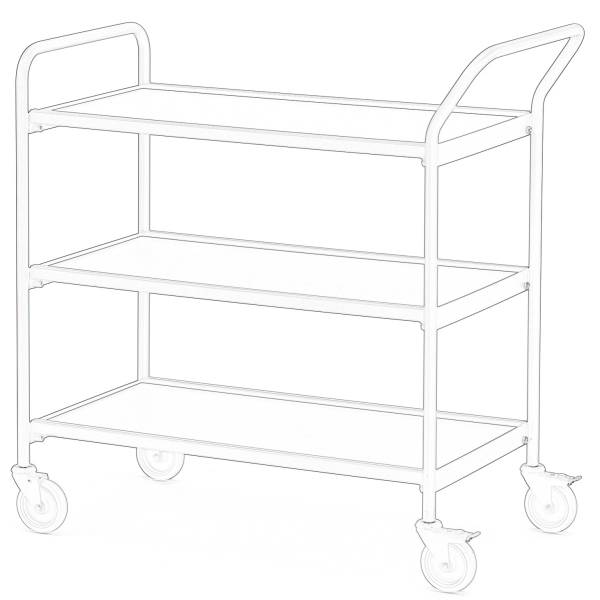 Tischwagen 1 Fahrhandgriff 1 Stirnseite 3 Etagen 100x42cm chrom/buche/kirsche