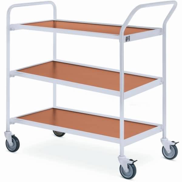 Tischwagen 1 Fahrhandgriff 1 Stirnseite 3 Etagen 80x42cm hellgrau/buche/kirsche