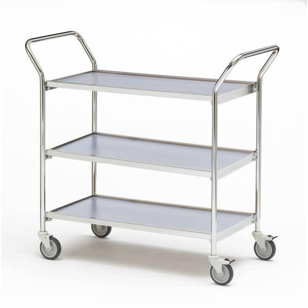 Tischwagen 2 Fahrhandgriffe 3 Etagen 80x42cm chrom/grau