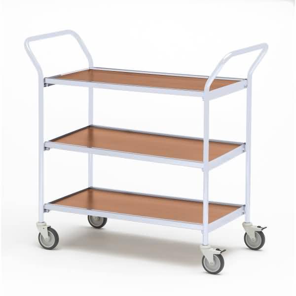 Tischwagen 2 Fahrhandgriffe 3 Etagen 80x42cm hellgrau/buche/kirsche