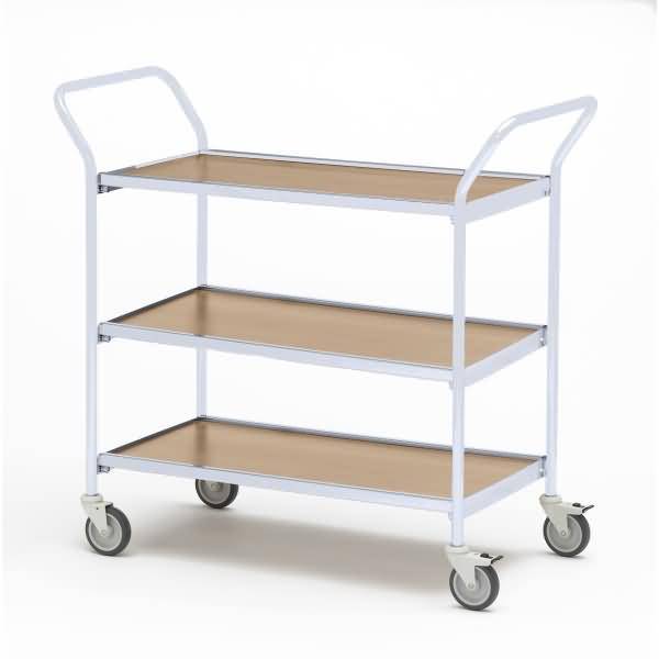Tischwagen 2 Fahrhandgriffe 3 Etagen 80x42cm hellgrau/eiche/birke