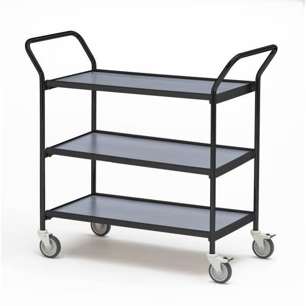 Tischwagen 2 Fahrhandgriffe 3 Etagen 80x42cm schwarz/grau