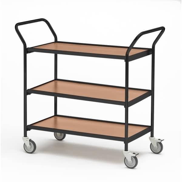 Tischwagen 2 Fahrhandgriffe 3 Etagen 80x42cm schwarz/buche/kirsche