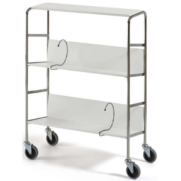 Aktenwagen lang mit Abdecketage 2 Etagen 75x29cm hellgrau