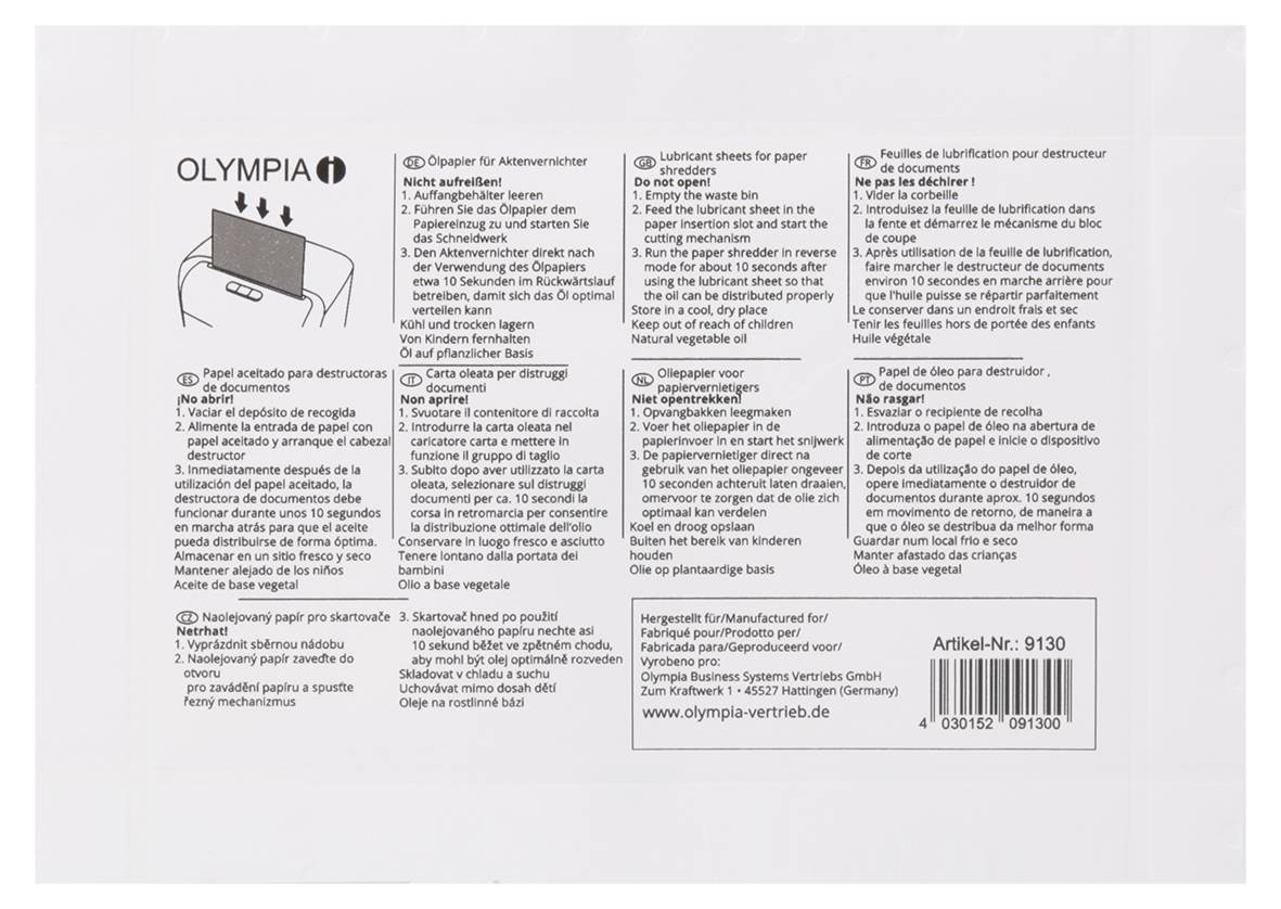 OLYMPIA - Aktenvernichter-Ölpapier (Packung mit