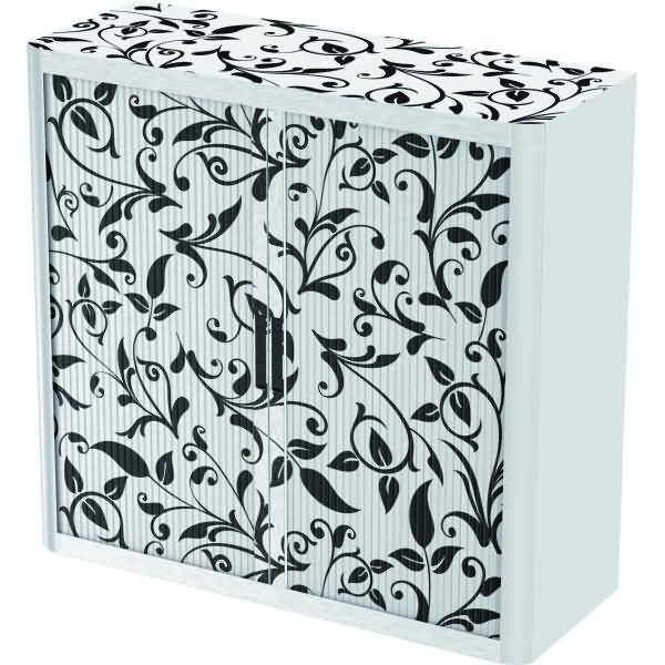 Rollladenschrank easyoffice BxTxH 86x37,5x104cm Ornamente weiß/schwarz
