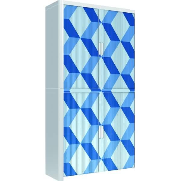 Rollladenschrank easyoffice BxTxH 86x37,5x204cm Motiv geometrisch blau 1