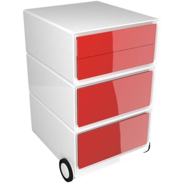 Rollcontainer HxBxT 64,2x39x43,6cm 2 Schubladen/1 Doppelschublade rot
