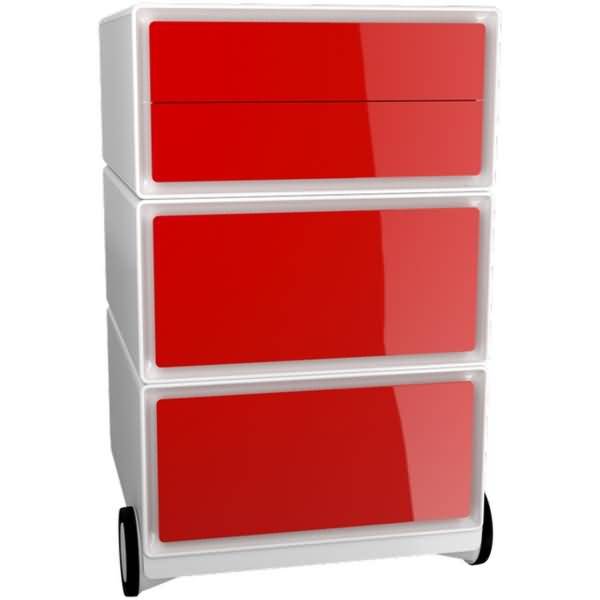 Rollcontainer HxBxT 64,2x39x43,6cm 2 Schubladen/1 Doppelschublade rot