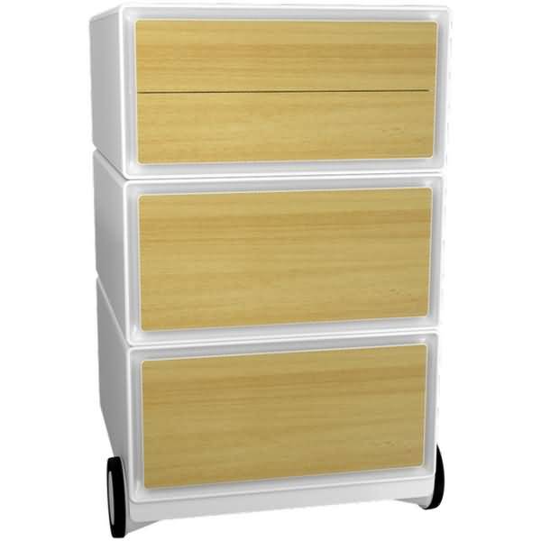 Rollcontainer HxBxT 64,2x39x43,6cm 2 Schubladen/1 Doppelschublade buche