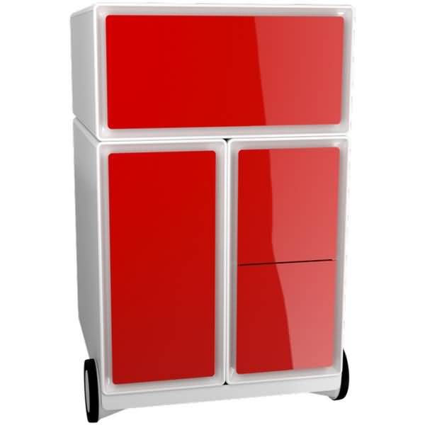 Rollcontainer HxBxT 64,2x39x43,6cm 3 Schubladen 1 HR-Auszug rot