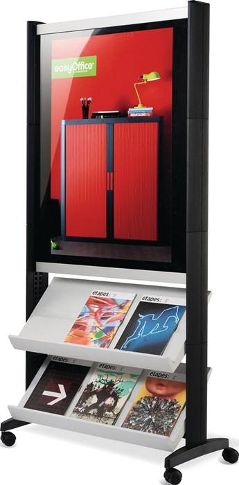 Prospektständer H1675xB830xT385mm Polystyrol schwarz fahrbar 2 Fächer DIN A4