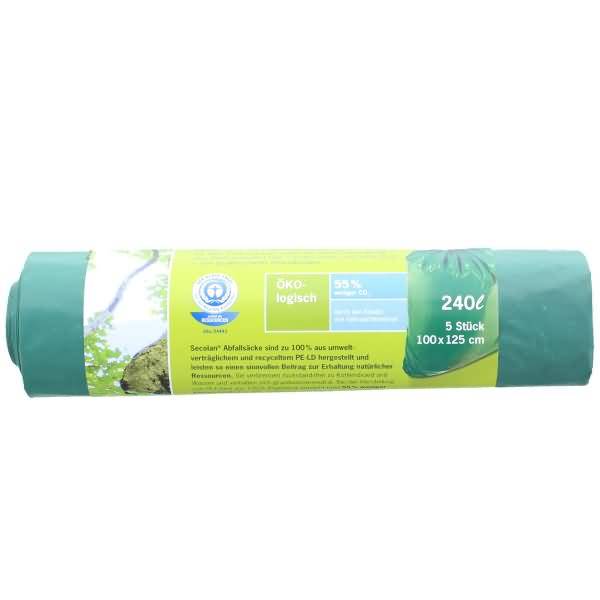 Mülleimerbeutel 240 Liter 50 mic. grün/schwarz VE=5 Stück