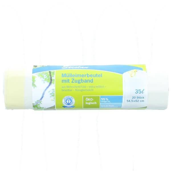 Mülleimerbeutel mit Zugband 35 Liter 28 mic. weiß VE=20 Stück