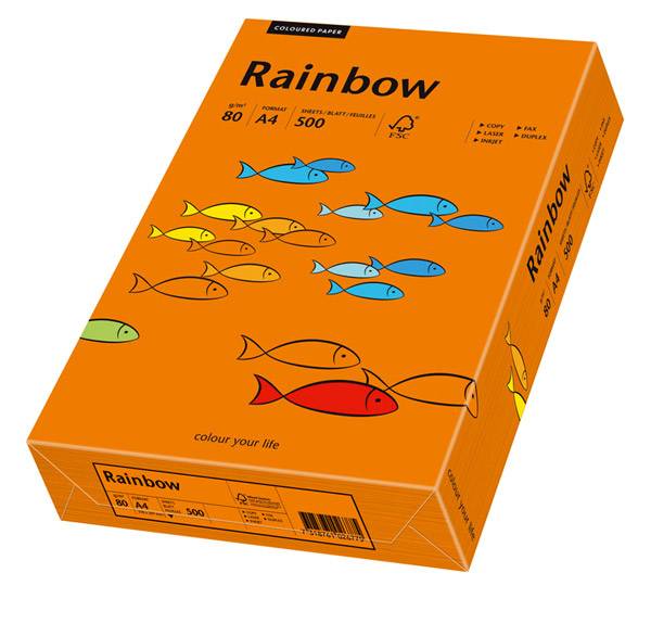 Orangefarbene Schachtel mit regenbogenfarbenem Papier mit Fischillustrationen und Produktdetails auf der Verpackung.