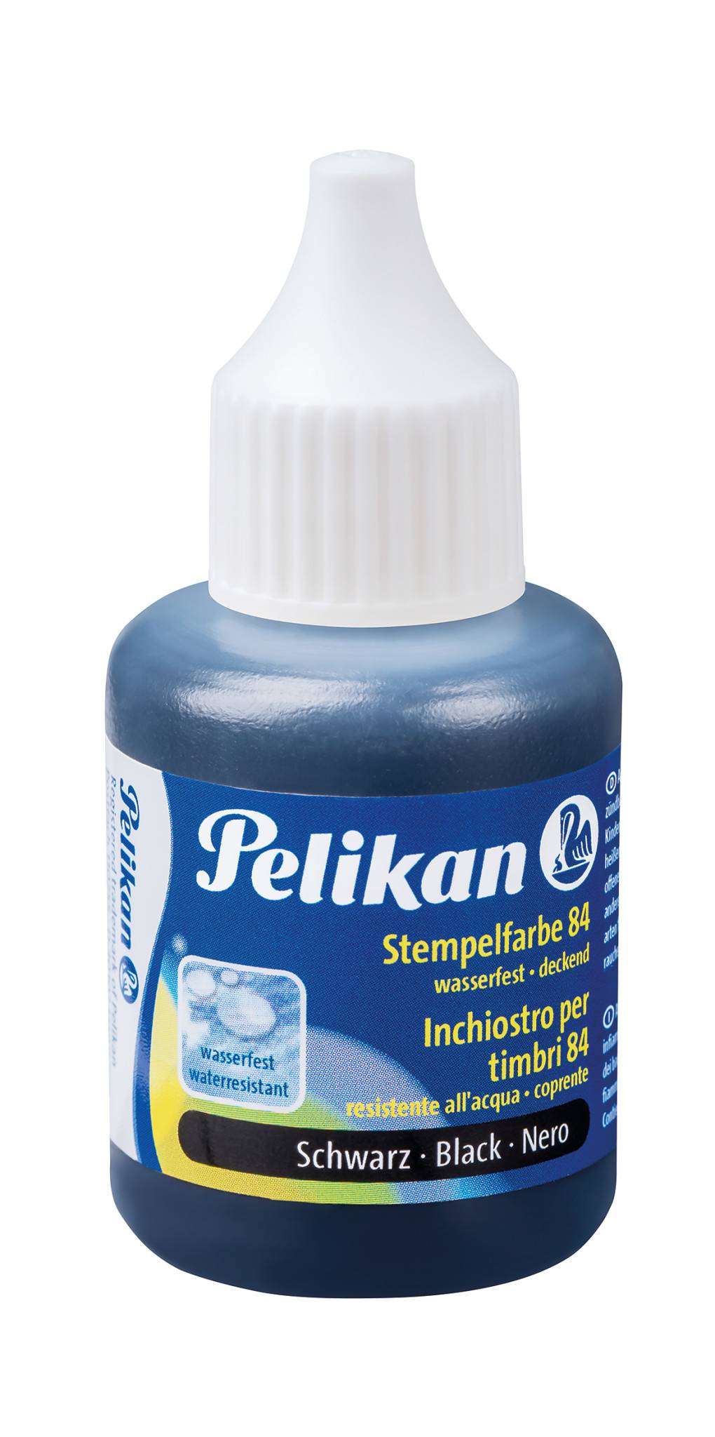 Blaue Pelikan-Stempelfarbe-Flasche mit der Bezeichnung 