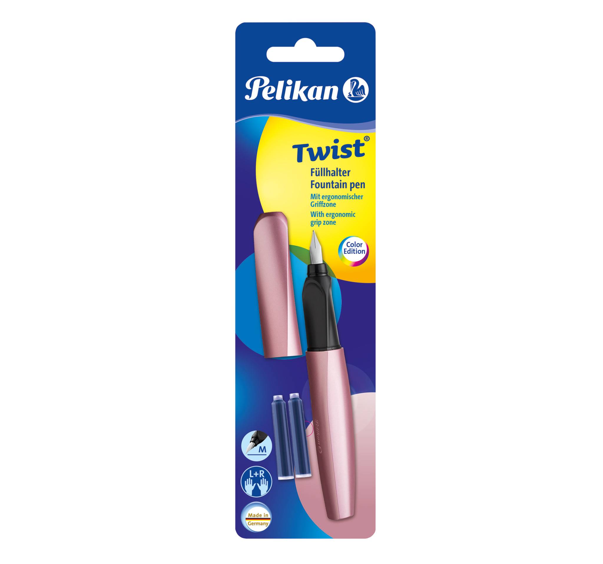 Pelikan 806268, Rose, Kartuschenfüllsystem, Blau, Kursiv nib, Edelstahl, Medium