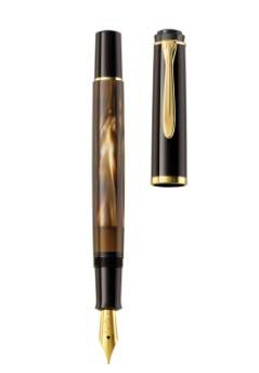 Pelikan M200, Braun, Marmorfarbe, Integriertes Befüllsystem, Rundspitze, Gold, Edelstahl, Fein, Beidhändig