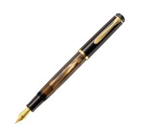 Pelikan M200, Braun, Marmorfarbe, Integriertes Befüllsystem, Rundspitze, Gold, Edelstahl, Fein, Beidhändig
