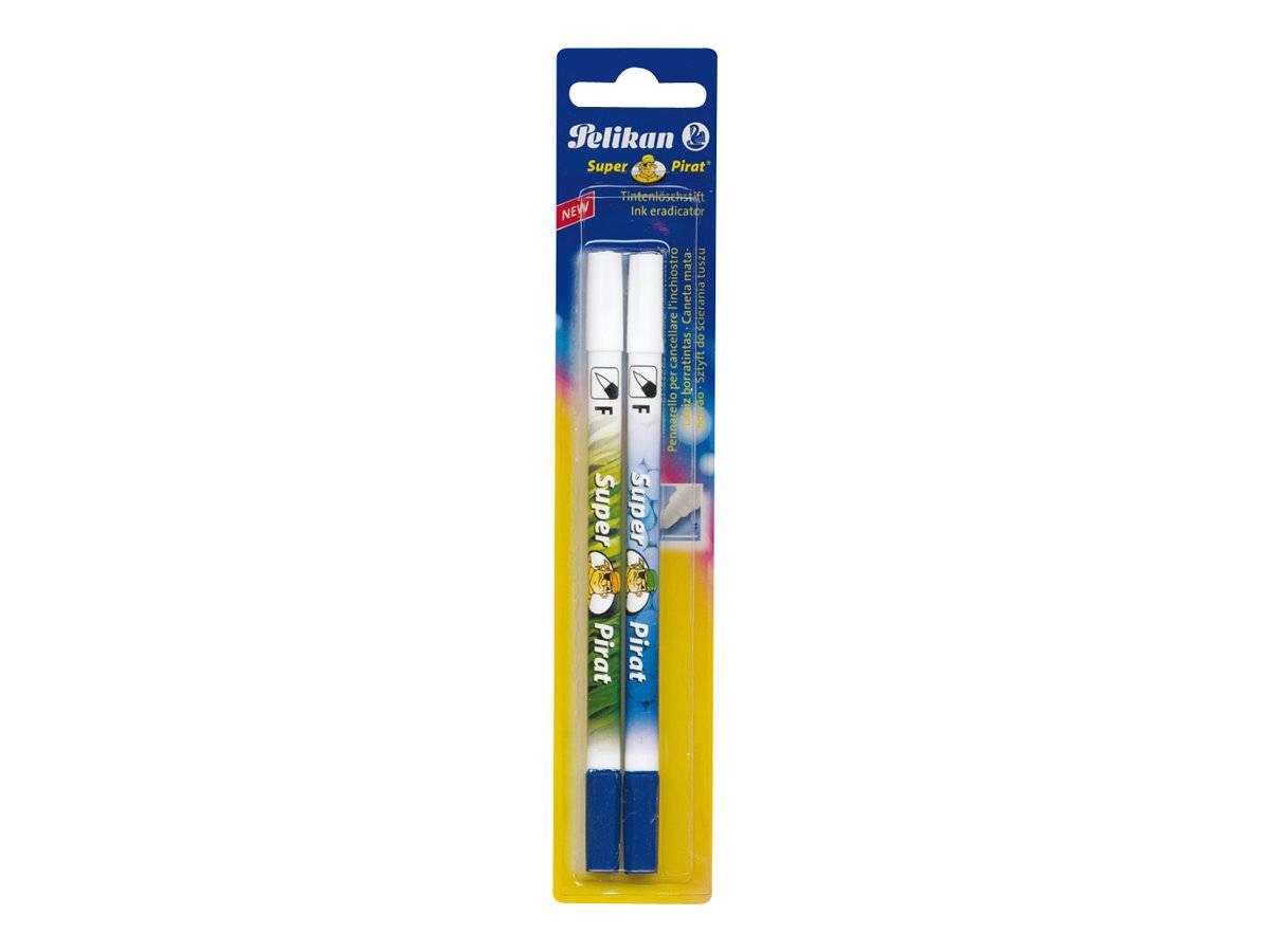 Pelikan Super Pirat 850 - Tintenlöschstift mit Überschreibspitze - Blau - fein - mit Radierer (Packung mit 2)