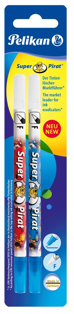 Pelikan Super Pirat 850 - Tintenlöschstift mit Überschreibspitze - Blau - fein - mit Radierer (Packung mit 2)