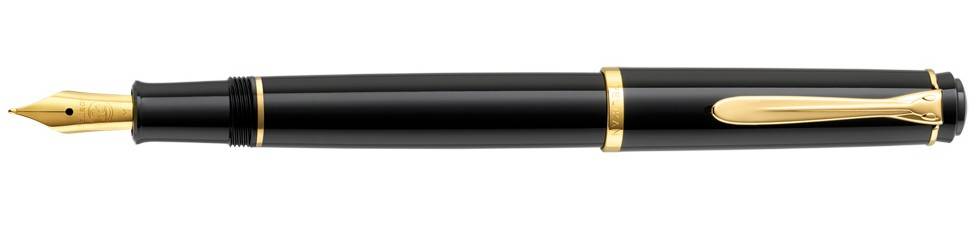 Pelikan P 200, Schwarz, Gold, Kartuschenfüllsystem, Harz, Rundspitze, Gold, Edelstahl, Medium