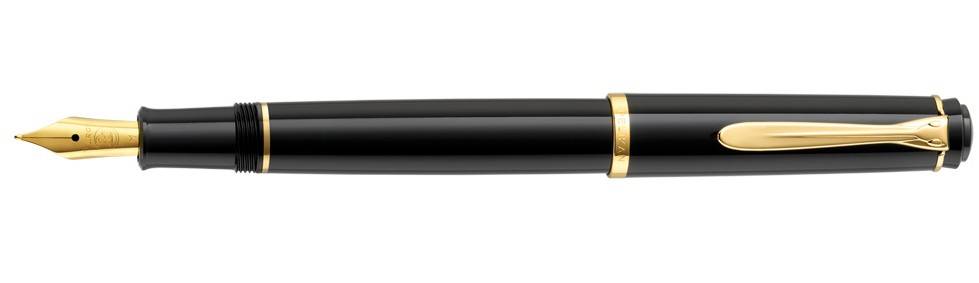 Pelikan P 200, Schwarz, Gold, Kartuschenfüllsystem, Harz, Harz, Rundspitze, Gold, Edelstahl