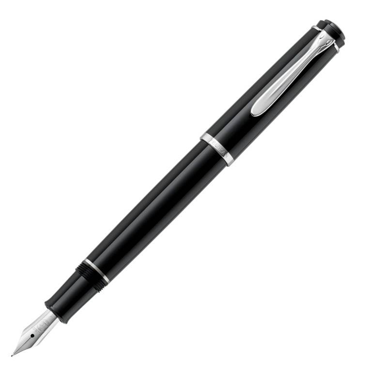Pelikan P 205, Schwarz, Silber, Kartuschenfüllsystem, Harz, Rundspitze, Edelstahl, Medium
