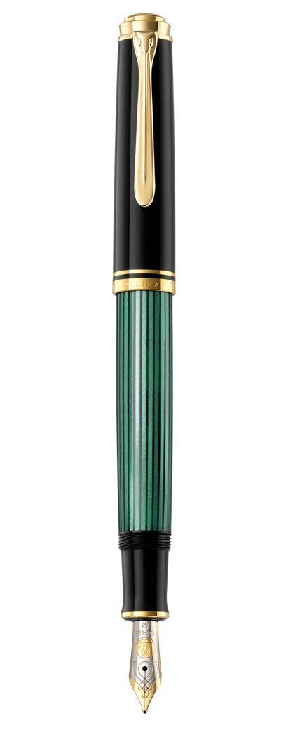 Pelikan M600, Schwarz, Gold, Grün, Integriertes Befüllsystem, Metall, Kunststoff, Vergoldetes Metall, Fein, 1 Stück(e)