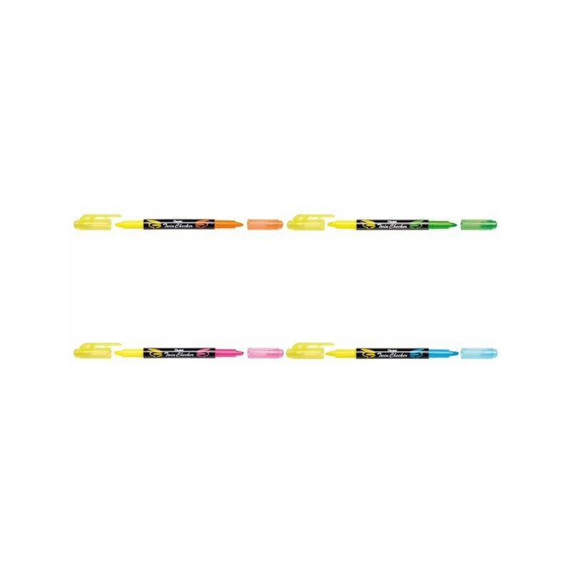 Pentel Textmarker "TWIN CHECKER", 2 Spitzen, gelb/pink